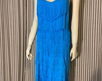 Turquoise vintage fringed flapper dress