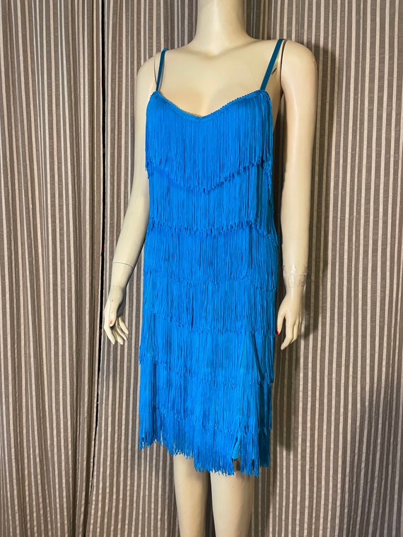 Turquoise vintage fringed flapper dress
