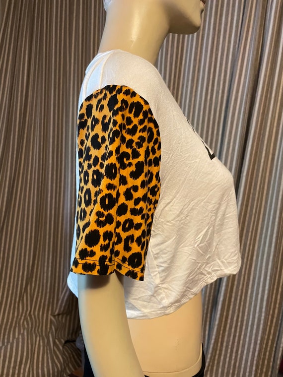 BABE white t shirt with leopard sleeves - image 2