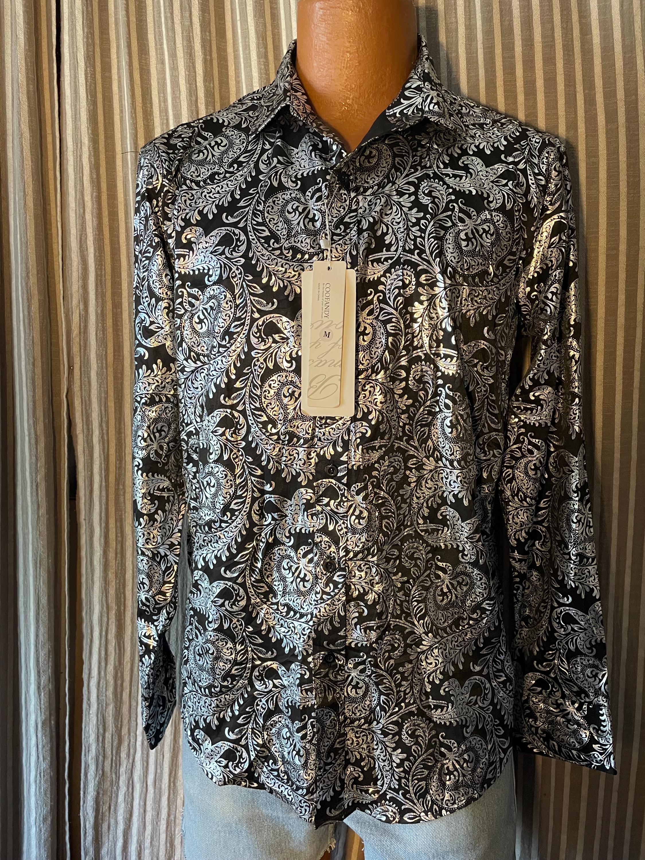 Men's Dressy Black and Silver Ornate Print Shirt - Etsy