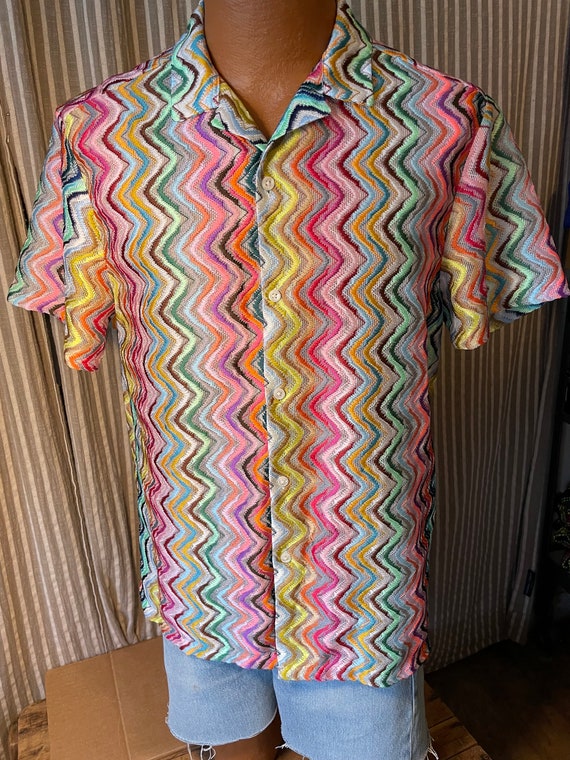 Retro men’s colorful zig zag loose weave summer s… - image 1