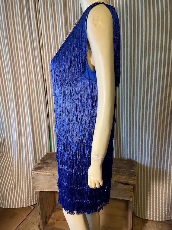 royal blue flapper dress Sapphire Blue Fringed Flapper Dress