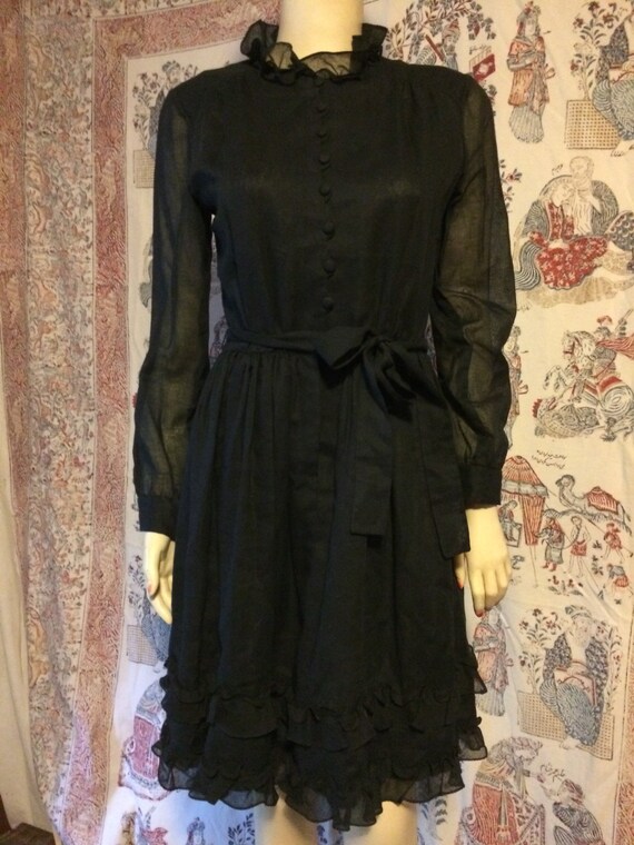 Vintage black sheer ruffled dress