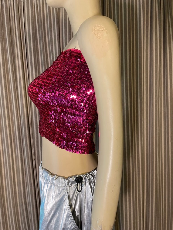 Hot pink sequin stretchy tube top - image 2
