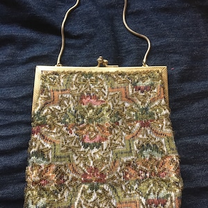 Vintage beaded tapestry needlepoint hand bag