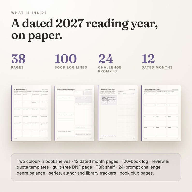 2027 Reading Tracker Printable | Dated Reading Journal, 100 Book Log ...