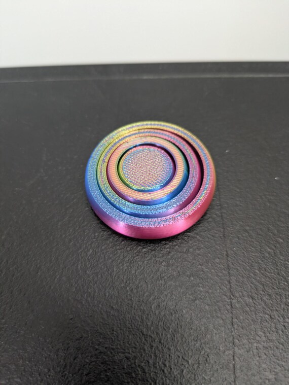 3D Printed 4-Ring Gyro Fidget with Shiny Silk Rainbow Filament