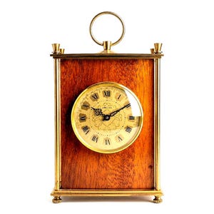 Vintage Soviet Molnija Carriage Clock MINT Serviced | Brass & Wood Table Clock USSR 1970s | Mid Century Modern Decor | Dark Academia Gift