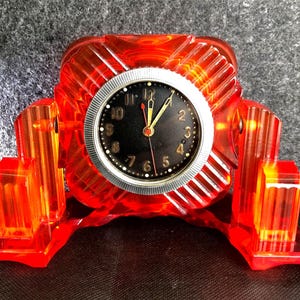 Vintage Soviet Tank Clock, Ruby Red Desk Clock, Mid Century Modern Decor, ChChZ Molnija 1950s, Dark Academia Office Gift for Men Serviced