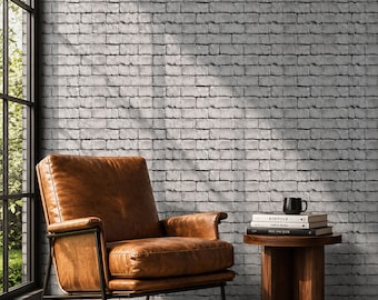 White Brick Wallpaper, Industrial Loft Wallpaper, Faux Brick Wall Covering, Modern Farmhouse Decor, Peel and Stick Brick Wallpaper