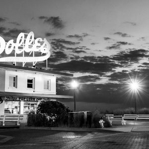 Dolles Sign at Dawn Rehoboth Beach Delaware  Black and White
