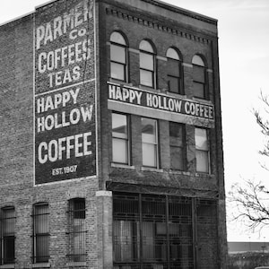 Happy Hollow Coffee building in downtown Omaha Nebraska Black and White Photography