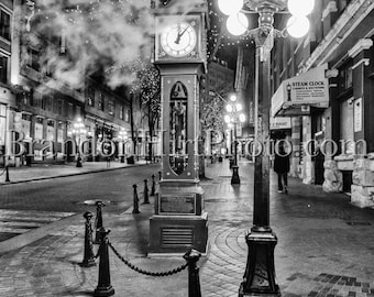 Vancouver Steam Clock Print | Gastown, British Columbia Black and White Photography
