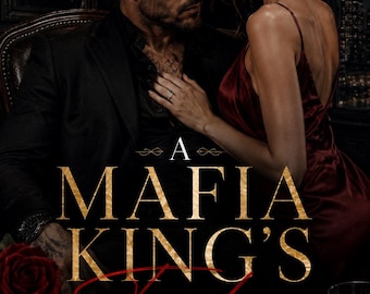May include: A book cover featuring a man in a black suit and a woman in a dark red dress. The text reads A MAFIA KING'S Tender REDEMPTION. A red rose, a glass of amber liquid, and a cigar are visible at the bottom. The scene is set in a dark room.