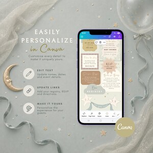 Modèle de site Web de baby shower, conception sur la lune, site en toile illustré à la main image 8