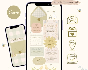 Modèle de site Web pour baby shower, aménagement de jardin, site en toile de fleurs sauvages illustré à la main