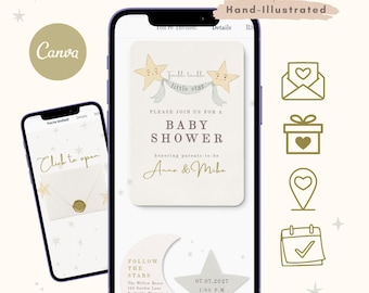 Faire-part de fête prénatal interactif Twinkle Twinkle Little Star, invitation modifiable sur toile