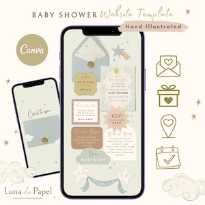 Over the moon baby shower invitation website with hand-illustrated stars