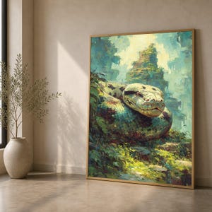 Giant Python Jungle Canvas, Reptile Wall Art, Nature Wildlife Artwork, Exotic Animal Decor, Green Forest Scene Canvas, Ready to Hang
