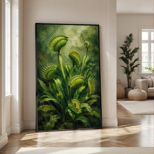 Venus Flytrap Plant, Carnivorous Botanical Canvas, Green Nature Wall Art, Insect Catcher Canvas, Garden Plant Decoration