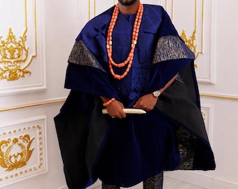 Luxury Royal Agbada for Men | Nigerian Traditional Wedding Outfit | African Groom Attire | Velvet Aso Oke Agbada | Igbo Wedding Wear
