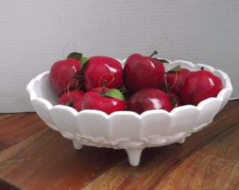 Vtg INDIANA MILK GLASS Compote/Vtg Tableware/Milk Glass Home Decor/Milk Glass Centerpiece/Decorative Table Bowl/Footed Bowl/Fruit Design