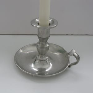 Vintage WOODBURY PEWTER CHAMBER Stick Candle Holder/Pewter Bedside Candle Holder/Pewter Table Decor/Home Decor/Finger Ring Candle Holder