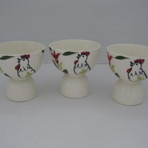PORCELAIN EGG CUPS/Porcelain Egg Holders/Egg Holders/Vintage Kitchenware/Hand Painted Egg Cups/Vintage Egg Servers/Chicken Motif Egg Cups