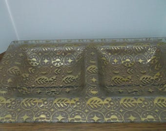 Vintage GEORGES BRIARD GLASS Serving Tray/Forbidden Fruit Design/Appetizer Tray/Retro Home Decor/Decorative Trays