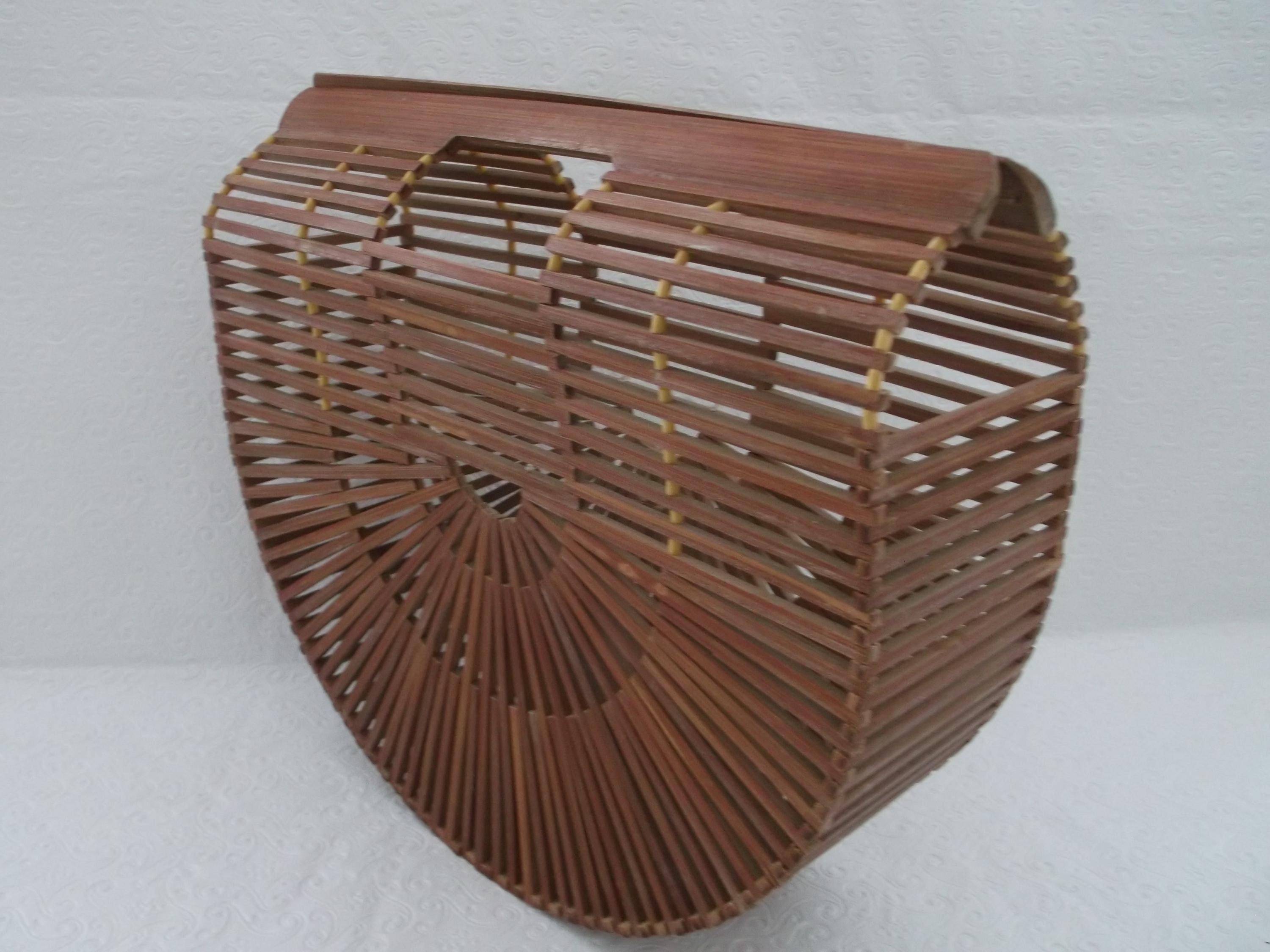 Vintage BAMBOO BIRDCAGE BEACH Purse/1950s Bamboo Half Moon Purse