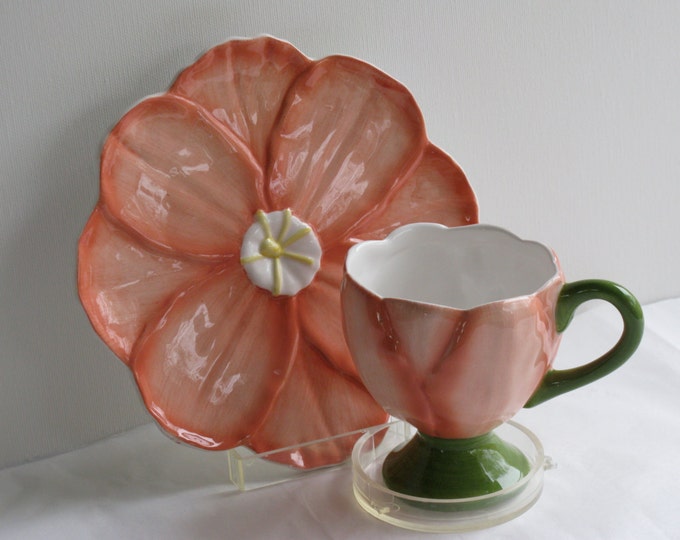 Vintage / PINK FLOWER Tea Cup W Saucer / Teleflora Etsy