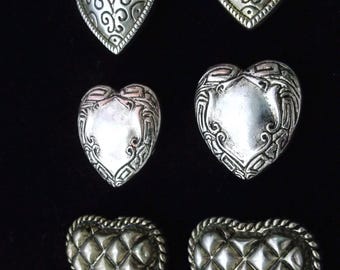 Vintage SILVER BUTTON COVERS/3 Sets of 2/Silver Covers/Heart Button Covers/Dress Button Covers/ Dress Jewelry/Button Jewelry/ Button Covers