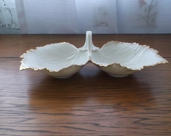 Vintage LENOX MONTICELLO 2 Part CONDIMENT Server/Lenox Divided Nut Dish/Vintage Lenox Tableware/ Leaf Serving Candy Dish/Lenox Fine China
