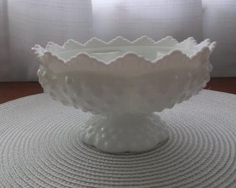 Fenton Hobnail Milk Glass Flower Frog Candlestick Holder – Scalloped Pedestal Bowl