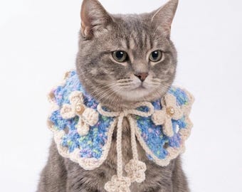 Handmade Crochet Cardigan Collar, Floral Pet Collar for Cats & Dogs, Cottagecore Pet Accessory