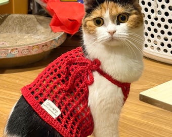Camiseta sin mangas de ganchillo hecha a mano para mascotas, camiseta transpirable de malla para gatos y perros, talla personalizada, adorable conjunto para mascotas, perros pequeños y grandes.