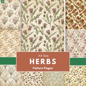 Herbs Pattern Junk Journal Kit | Pressed Botanical Printable Ephemera | 80 Pages Decorative Writing Cut Apart | A4 A5 Digital Download