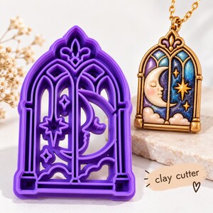 Gothic Moon Clay Cutter, Celestial Window Stamp, Polymer Clay Jewelry Tool (60mm/80mm)