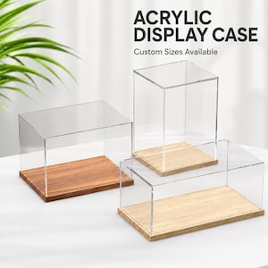 Custom Size Acrylic Display Case with Wooden Base, Stackable Dustproof Box for Mini Cars, Figures and Miniature Dioramas