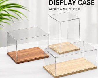 Custom Size Acrylic Display Case with Wooden Base, Stackable Dustproof Box for Mini Cars, Figures and Miniature Dioramas