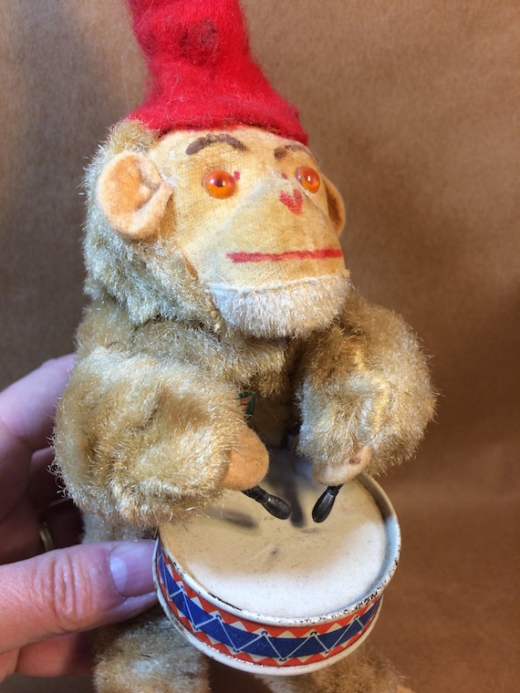 MECHANICAL DRUMMER MONKEY Tin and Fur Drumming Monkey Original