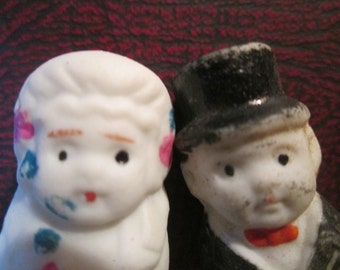 free shipping, Vintage  porcelain WEDDING CAKE TOPPER set, painted or white, cake topper