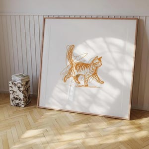 Orange Cat Scribble Print, Minimalist Wall Art, Modern Line Decor, Framed Cat Artwork, Neutral Boho Home Decor, Printable Pet Portrait