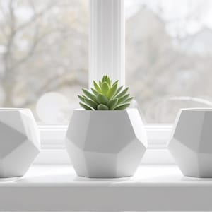 Succulent Planter Set of 3, Geometric Faceted Windowsill Pots, Minimalist Plant Decor Gift