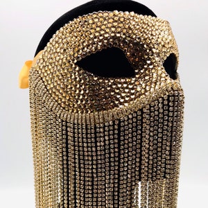 Golden Hour Veiled Swarovski Crystal Masquerade Mask