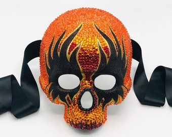 Fire & Flame Skull Swarovski Rhinestoned Masquerade Mask
