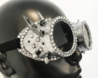 Silver Steam Punk Swarovski Crystallized Spiked Goggles