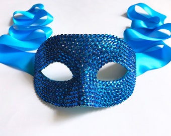 Deep Aqua Swarovski Crystal Masquerade Mask