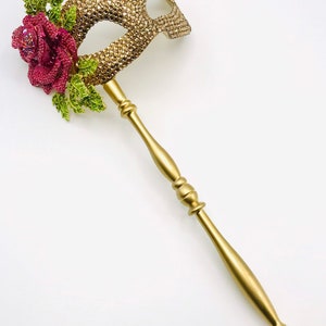 Kiss From A Rose Gold Swarovski & Crystal Rose Handled Masquerade Mask image 7