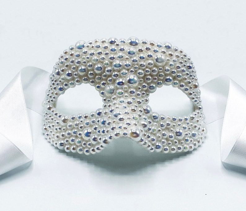 Bubbles & Baubles Iridescent White Pearled Masquerade Mask image 6